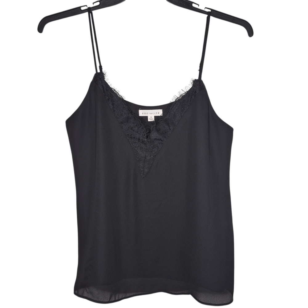 Socialite Black V-Neck Lace Cami Size Medium